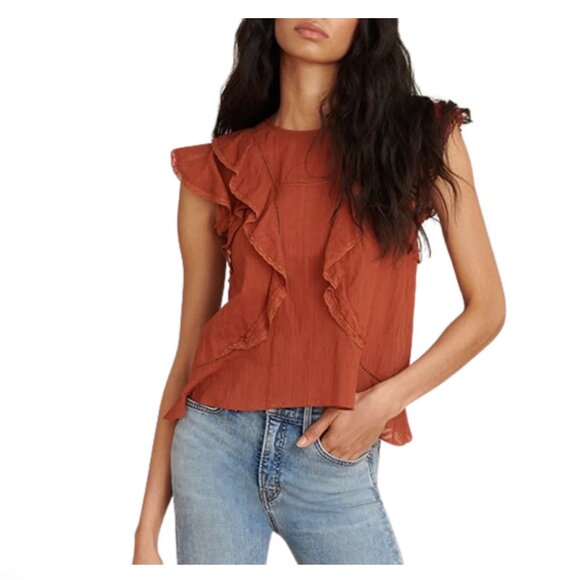 Veronica Beard Aira Ruffle Top in Rust 4 - Picture 1 of 9